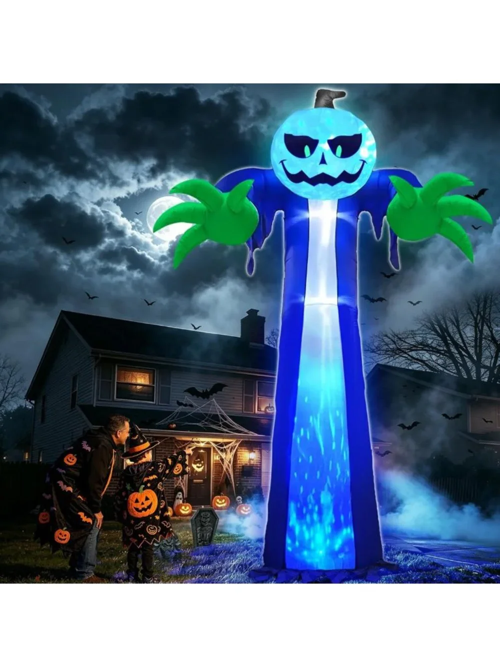 14 Ft Inflatable Pumpkin Ghost Decoration with Rotating LED Light for Halloween